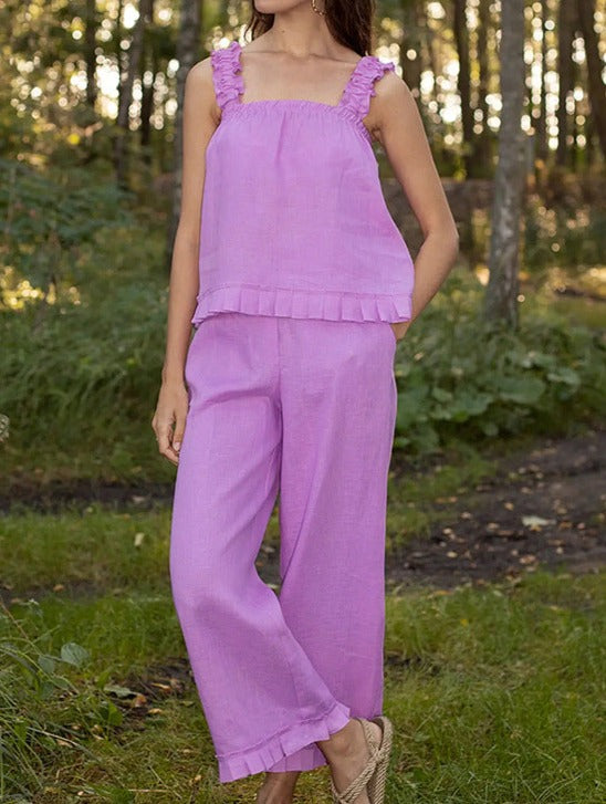 NTG Fad SUIT Pink / S Cotton linen pajamas sleeveless vest pajama pants two piece set