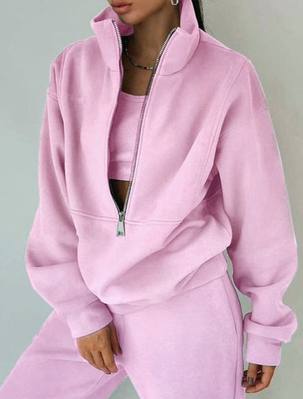 NTG Fad SUIT pink / S Zipper Design Simple Sportswear Two-piece Set