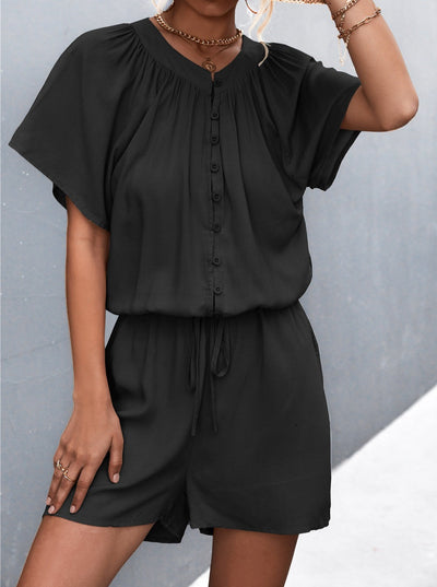NTG Fad SUIT Pleated lace-up buttoned jumpsuit casual shorts