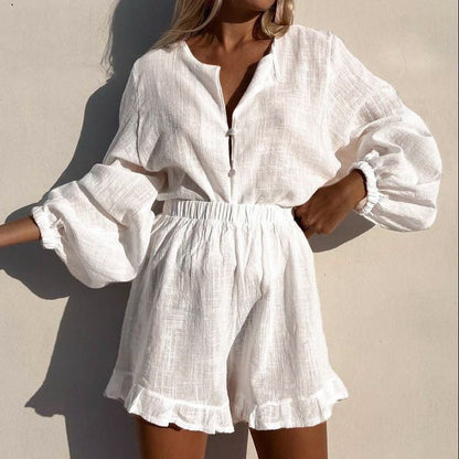 NTG Fad SUIT Pure cotton simple shorts suit French ruffle