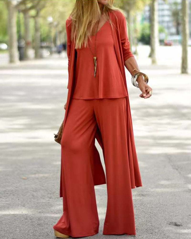 NTG Fad SUIT Red / S 3-Piece Cardigan Sleeveless Camisole and Wide-Leg Pants Baggy Pants Set