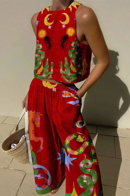 NTG Fad SUIT Red / S Abstract Print Simple Fashion Two-piece Set
