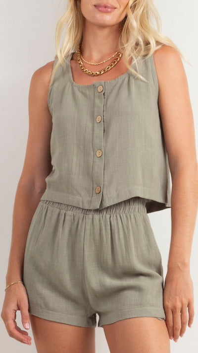 NTG Fad SUIT S Mika Sleeveless Button Down Short - Celery