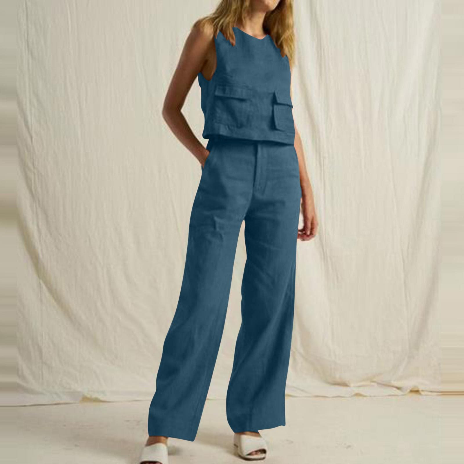 NTG Fad SUIT sea blue / S Sleeveless pocket trousers casual suit