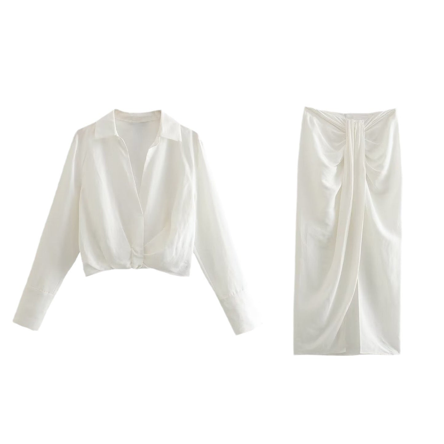 NTG Fad SUIT Set / Small Long Sleeve Linen Crop Top Skirt Set