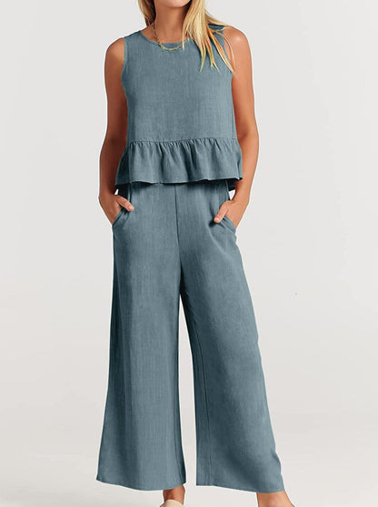 NTG Fad SUIT Sleeveless pleated vest wide-leg cropped pants casual suit