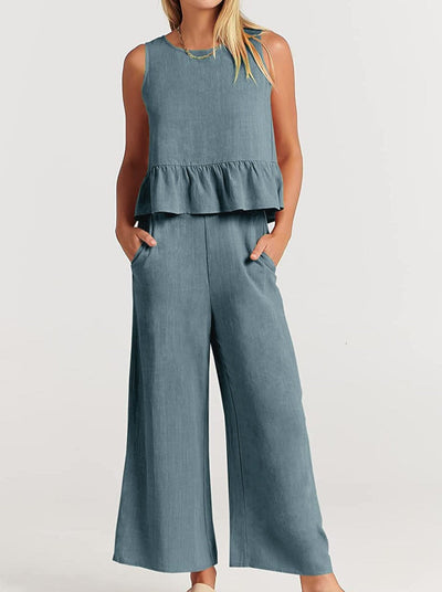 NTG Fad SUIT Sleeveless pleated vest wide-leg cropped pants casual suit