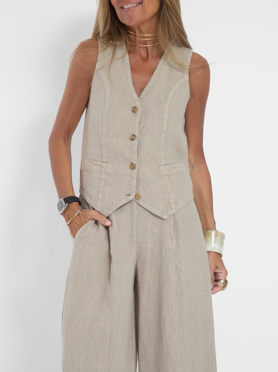 NTG Fad SUIT Splicing vest trousers cotton and linen casual suit