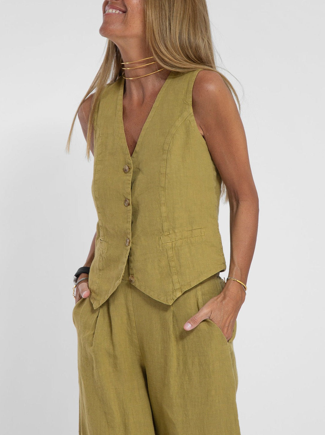 NTG Fad SUIT Splicing vest trousers cotton and linen casual suit