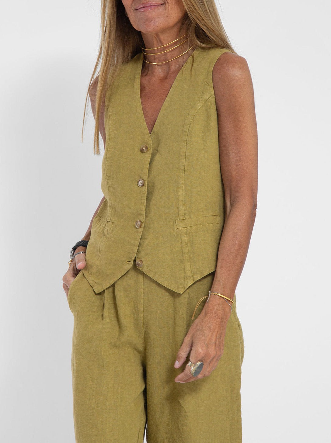 NTG Fad SUIT Splicing vest trousers cotton and linen casual suit