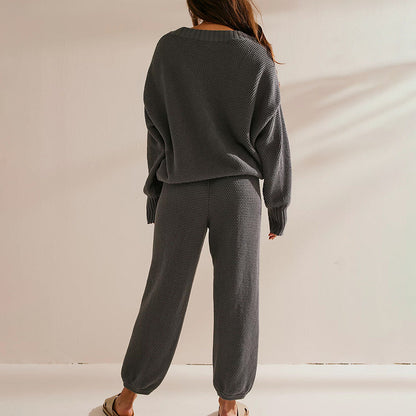 NTG Fad SUIT V-neck cardigan loose knitted trousers casual sweater suit