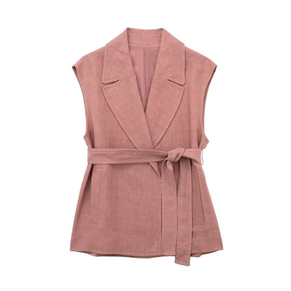 NTG Fad SUIT Vest / XS Belted linen vest + linen casual shorts set