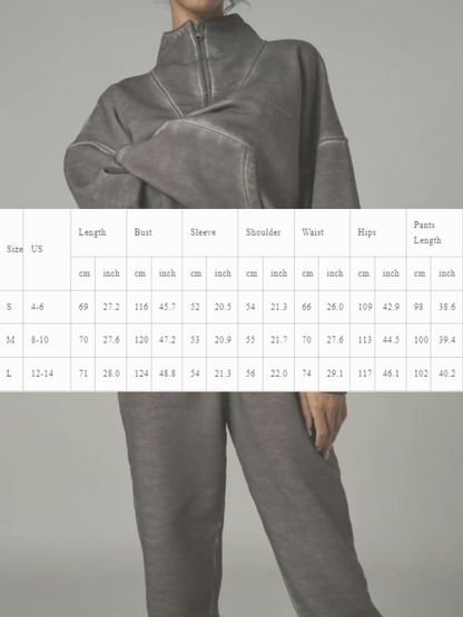 NTG Fad SUIT Vintage Washed Half-Zip Long-Sleeved Pullover Sweatpants Set