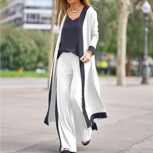 NTG Fad SUIT White against navy blue / S Splicing Contrasting Color Sleeveless Vest Long Sleeve Cardigan Jacket Trousers Three-piece SetSplicing Contrasting Color Sleeveless Vest Long Sleeve Cardigan Jacket Trousers Three-piece Set