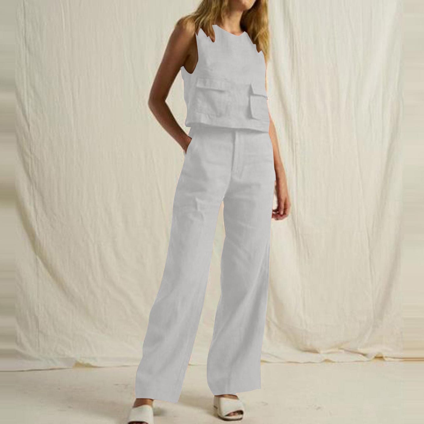 NTG Fad SUIT white / S Sleeveless pocket trousers casual suit