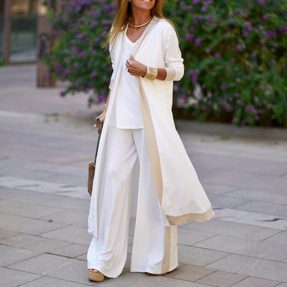 NTG Fad SUIT White / S Splicing Contrasting Color Sleeveless Vest Long Sleeve Cardigan Jacket Trousers Three-piece SetSplicing Contrasting Color Sleeveless Vest Long Sleeve Cardigan Jacket Trousers Three-piece Set