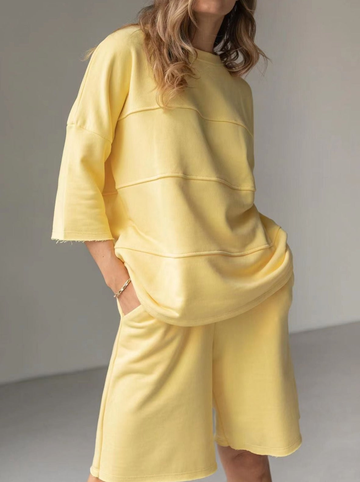 NTG Fad SUIT Yellow / S Casual loose stitching short-sleeved T-shirt straight pants suit