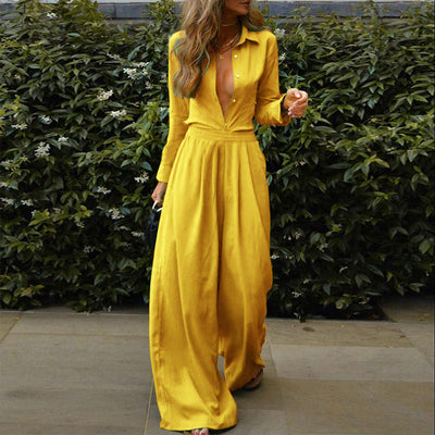 NTG Fad SUIT Yellow / S Solid color shirt loose trousers two piece set