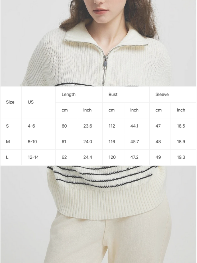 NTG Fad sweater Turtleneck Striped Colorblock Long Sleeve Zipper Pullover Knit Sweater