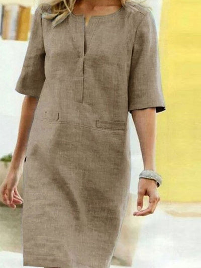 NTG Fad Tan / S Women's Cotton Linen Short Sleeve Dress