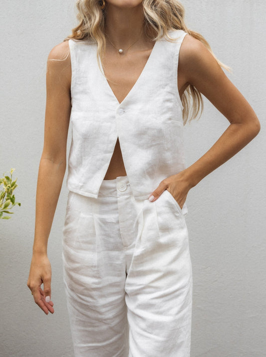 NTG Fad Tank Tops White / XS single button slit vest-（Hand Made）