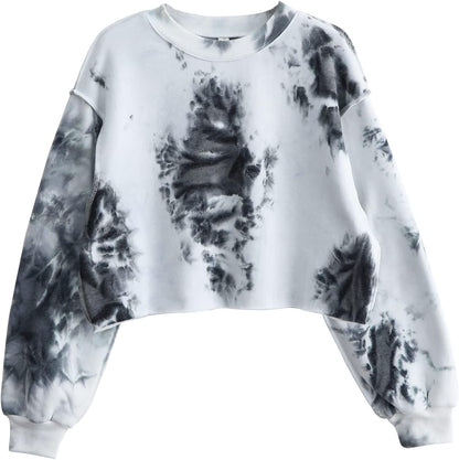 NTG Fad Tie Dyed Black / Small Women Cropped Long Sleeves Pullover Fleece Crop Tops