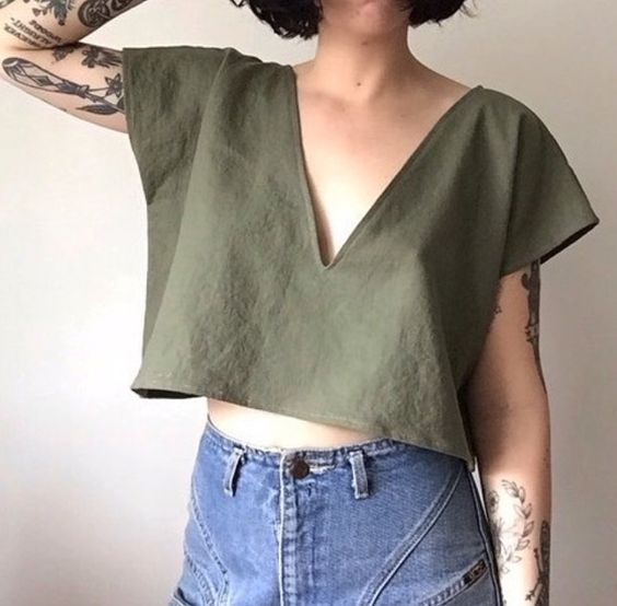 NTG Fad TOP Army Green / S Deep V top-（Hand Made）