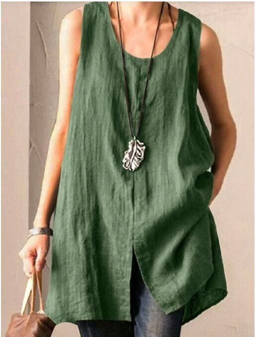 NTG Fad TOP Army Green / S Solid Color Cotton Linen Sleeveless Vest