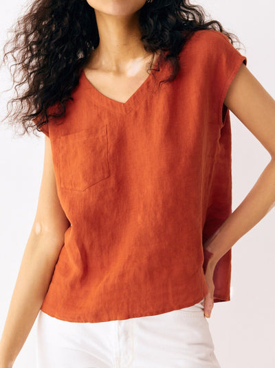 NTG Fad TOP Aurora Red / S V-neck pullover top-（Hand Made）