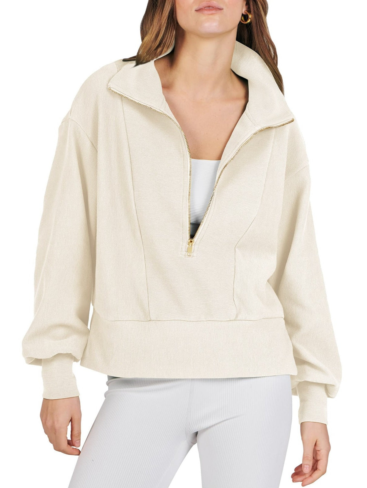 NTG Fad TOP beige / S Half Zip Pullover Long Sleeve Sweatshirt