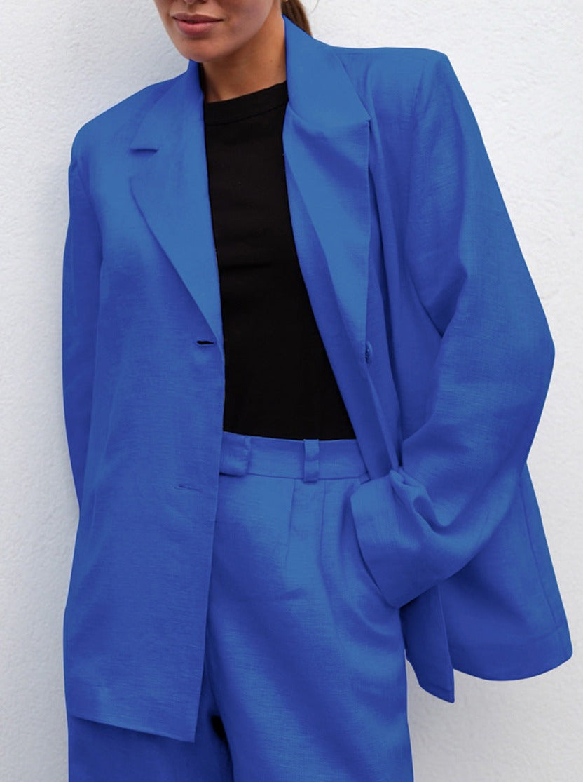 NTG Fad TOP Blue / S Long-sleeved cotton and linen commuter suit jacket