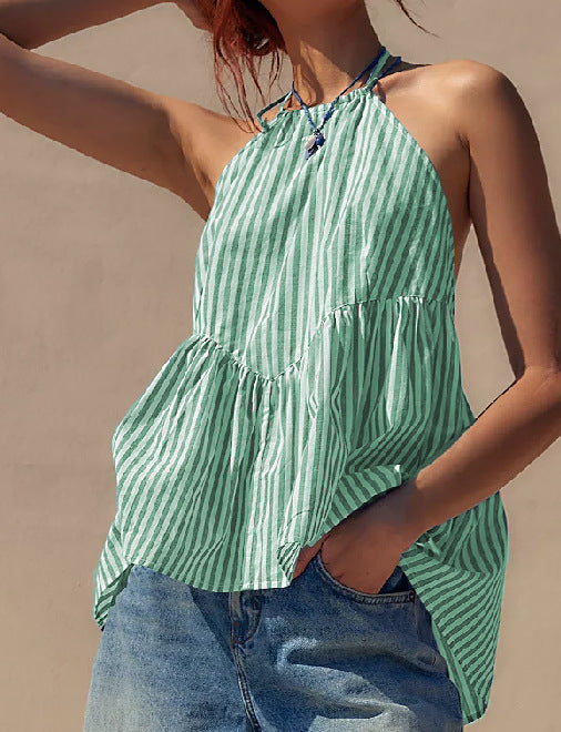 NTG Fad TOP Blue wide stripes / S Striped strappy backless women's top