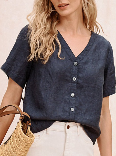 NTG Fad TOP Button-Front Linen Top