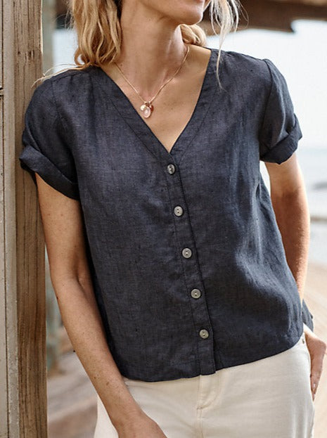 NTG Fad TOP Button-Front Linen Top