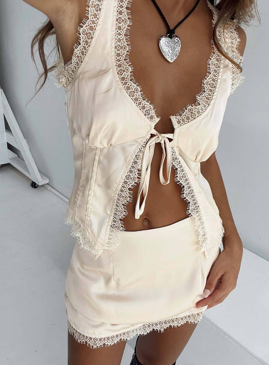 NTG Fad TOP Champagne / S Lace patchwork top sexy strappy top