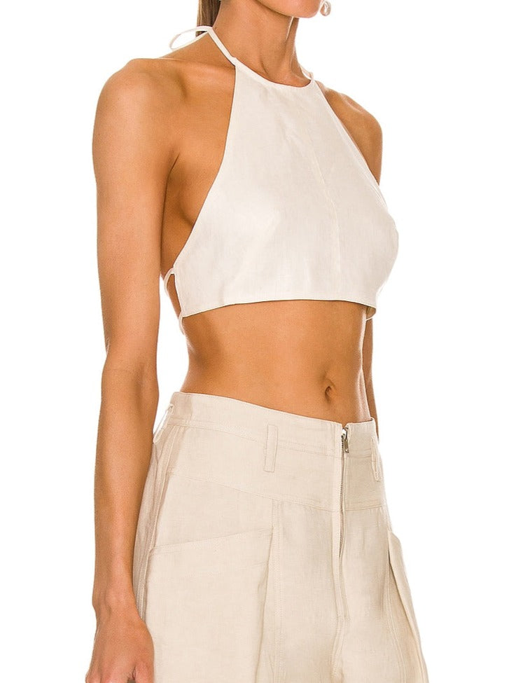NTG Fad TOP Cotton and linen halter top-(Hand Made）