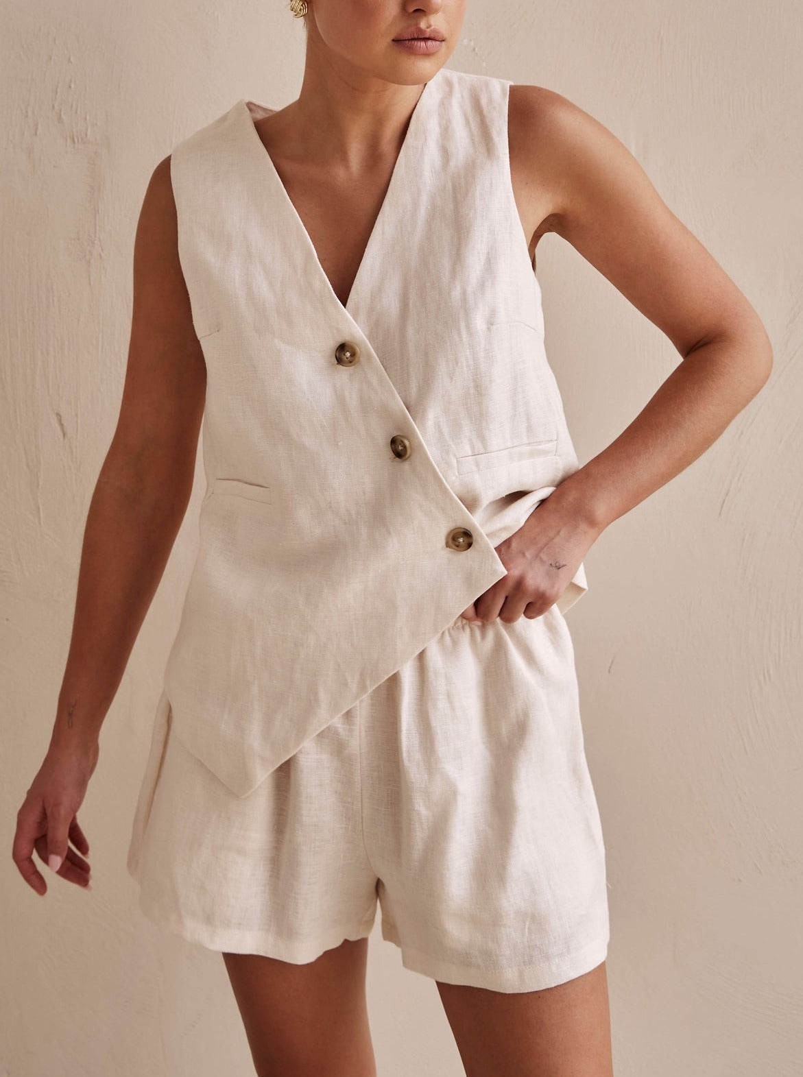 NTG Fad TOP Cotton and linen irregular suit vest-（Hand Made）