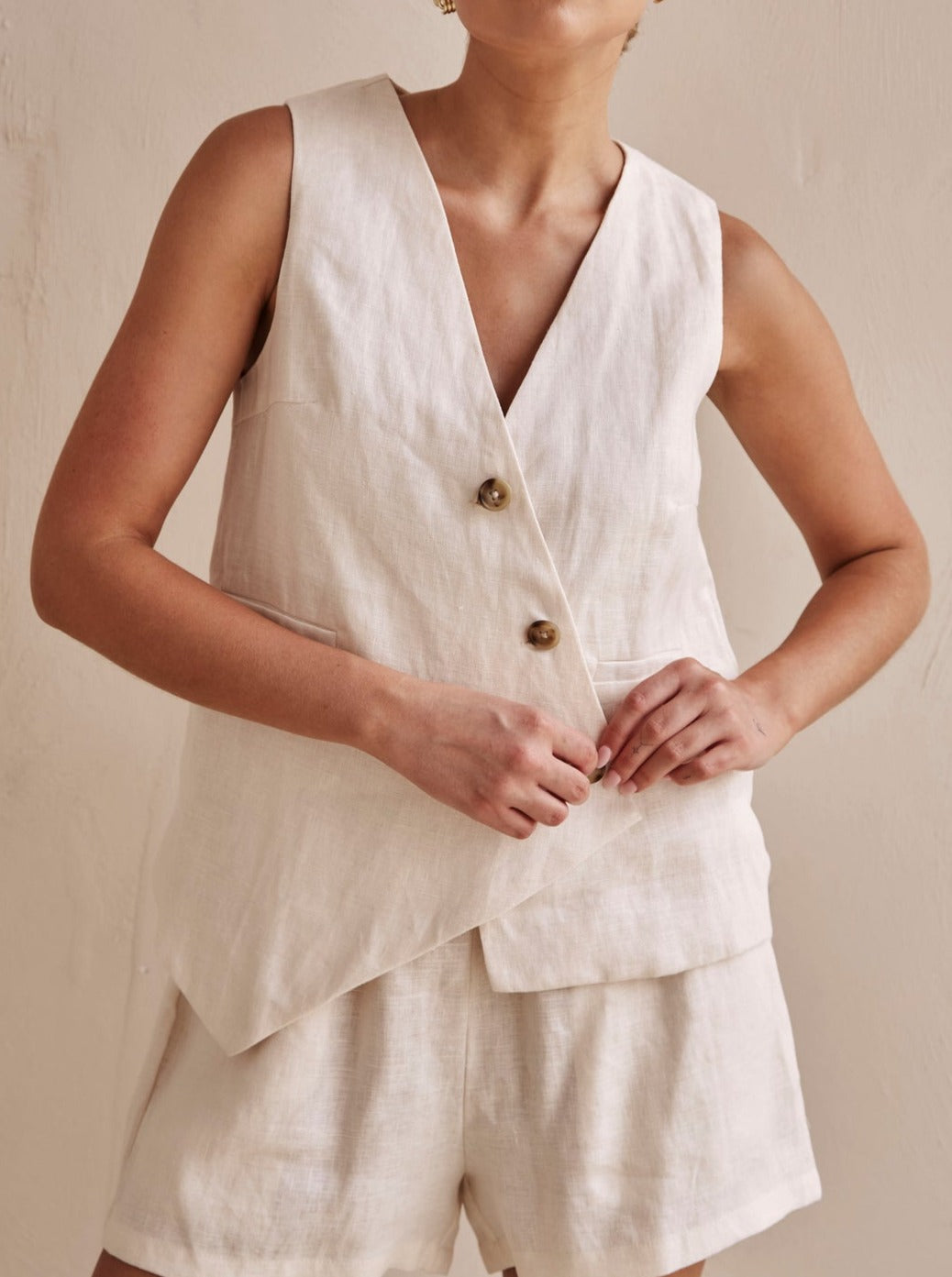 NTG Fad TOP Cotton and linen irregular suit vest-（Hand Made）