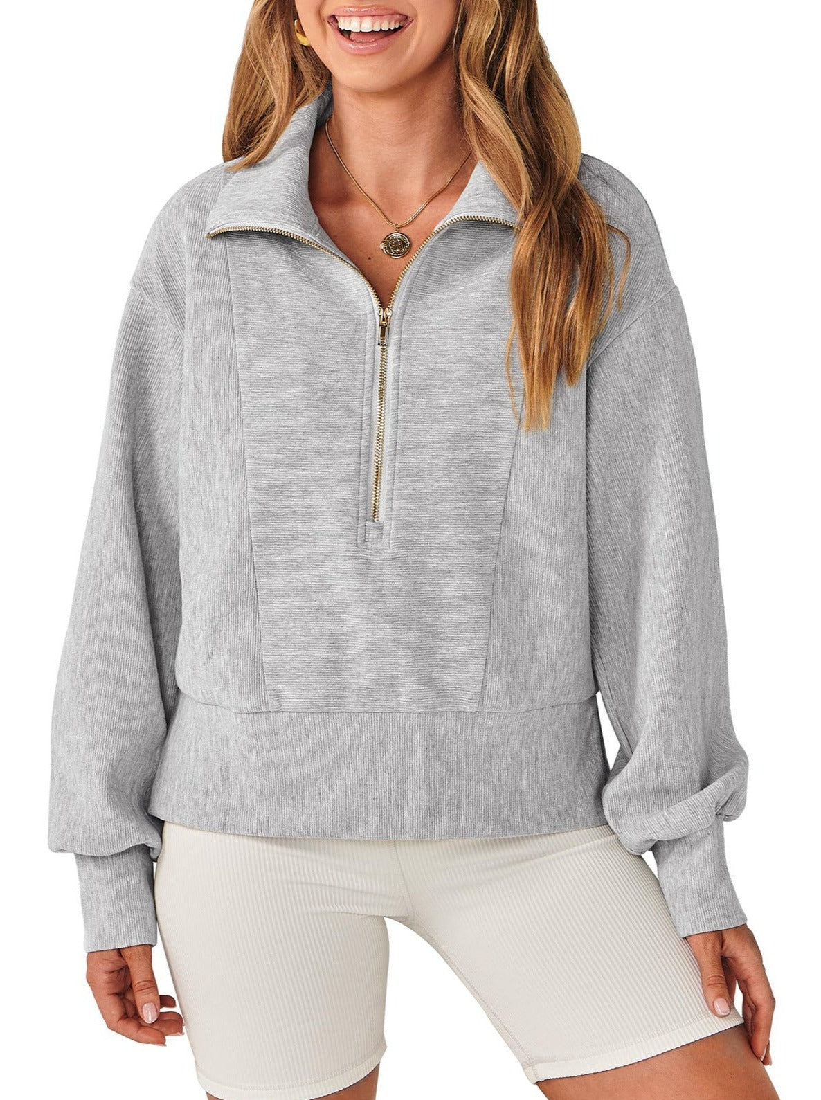 NTG Fad TOP gray / S Half Zip Pullover Long Sleeve Sweatshirt