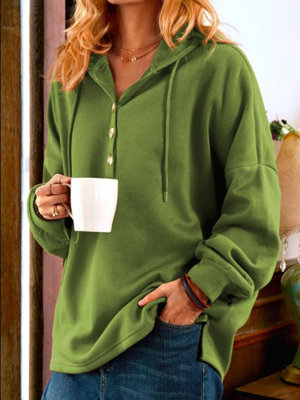 NTG Fad TOP Green / S Casual Hooded Cotton Sweatshirt