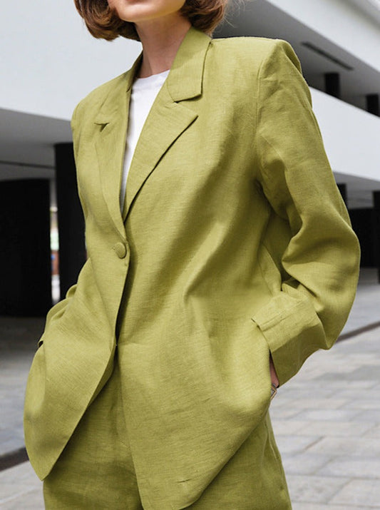 NTG Fad TOP Green / S Long-sleeved cotton and linen commuter suit jacket