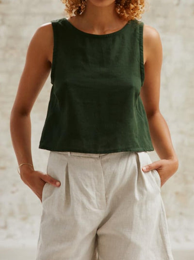 NTG Fad TOP Green / S Reversible linen vest-（Hand Made）