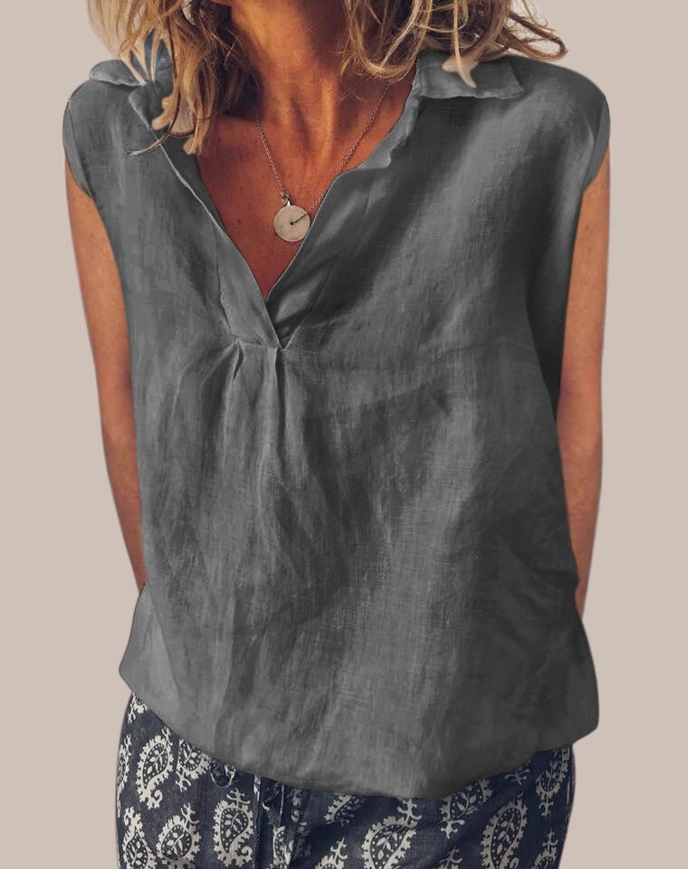 NTG Fad TOP Grey / 5XL Sweet Cotton V Neck Sleeveless Shirt-（Hand Made）