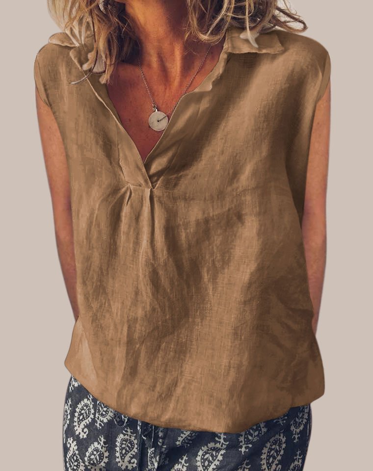 NTG Fad TOP Khaki / 5XL Sweet Cotton V Neck Sleeveless Shirt-（Hand Made）