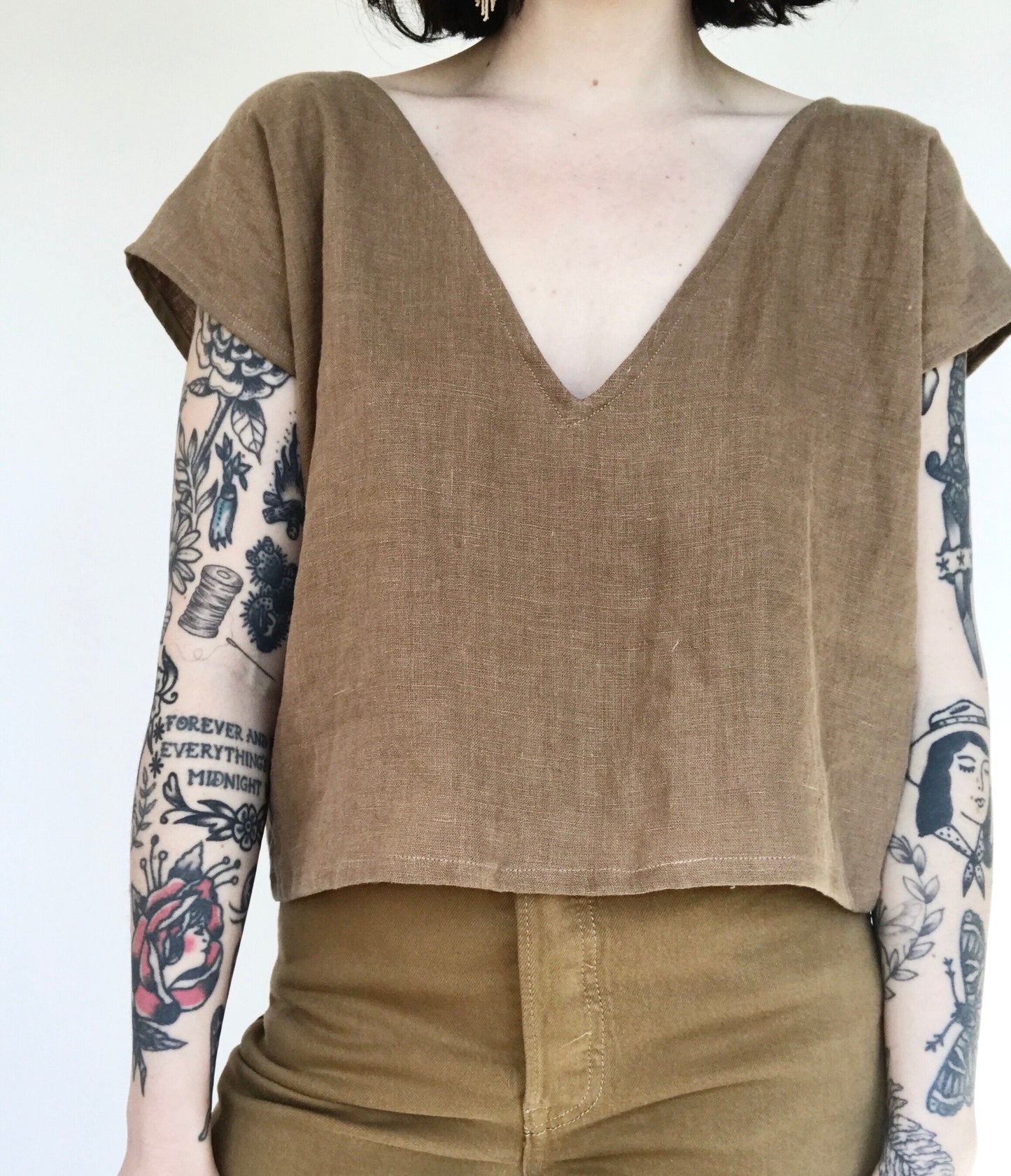 NTG Fad TOP Khaki / S Deep V top-（Hand Made）