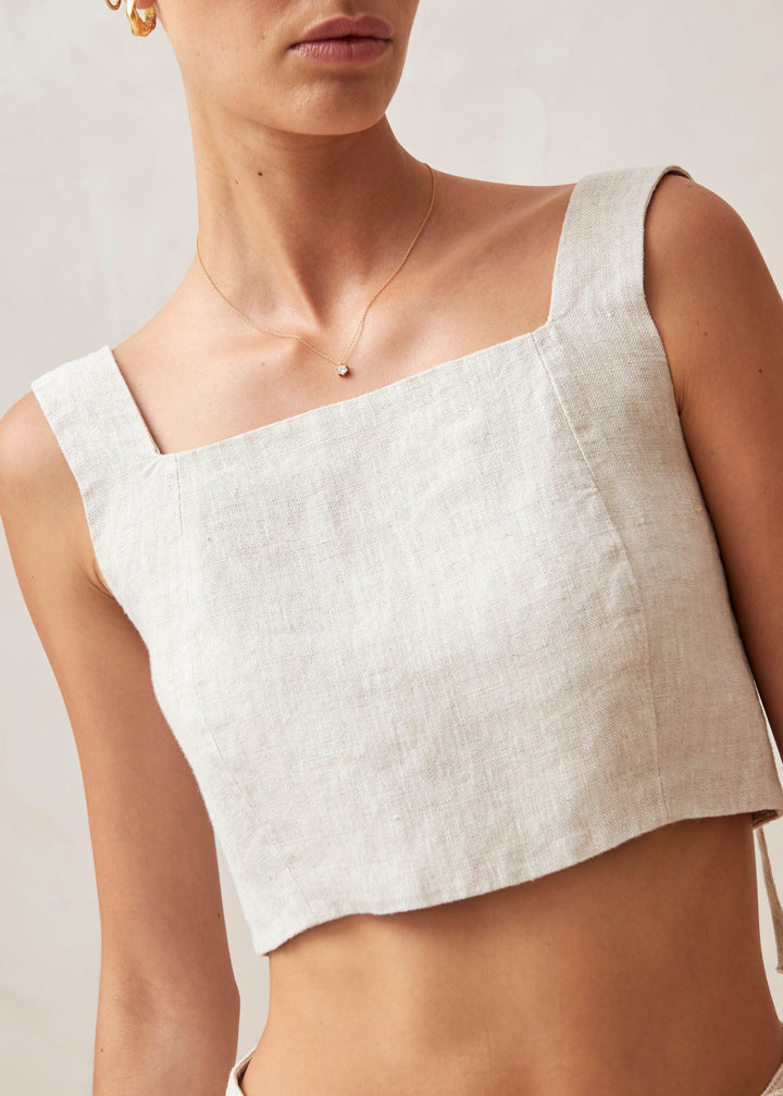 NTG Fad TOP Linen button-back cropped top-（Hand Made）