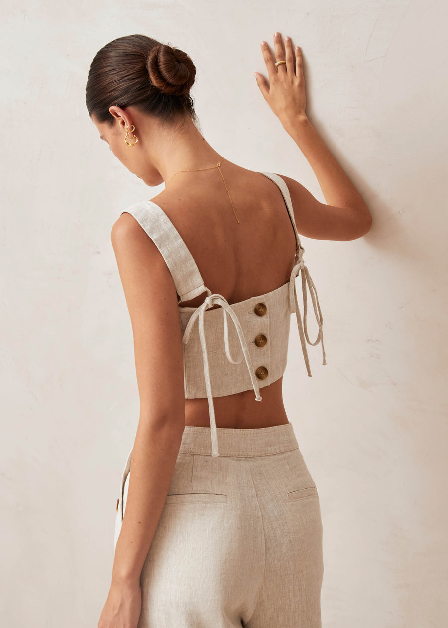 NTG Fad TOP Linen button-back cropped top-（Hand Made）