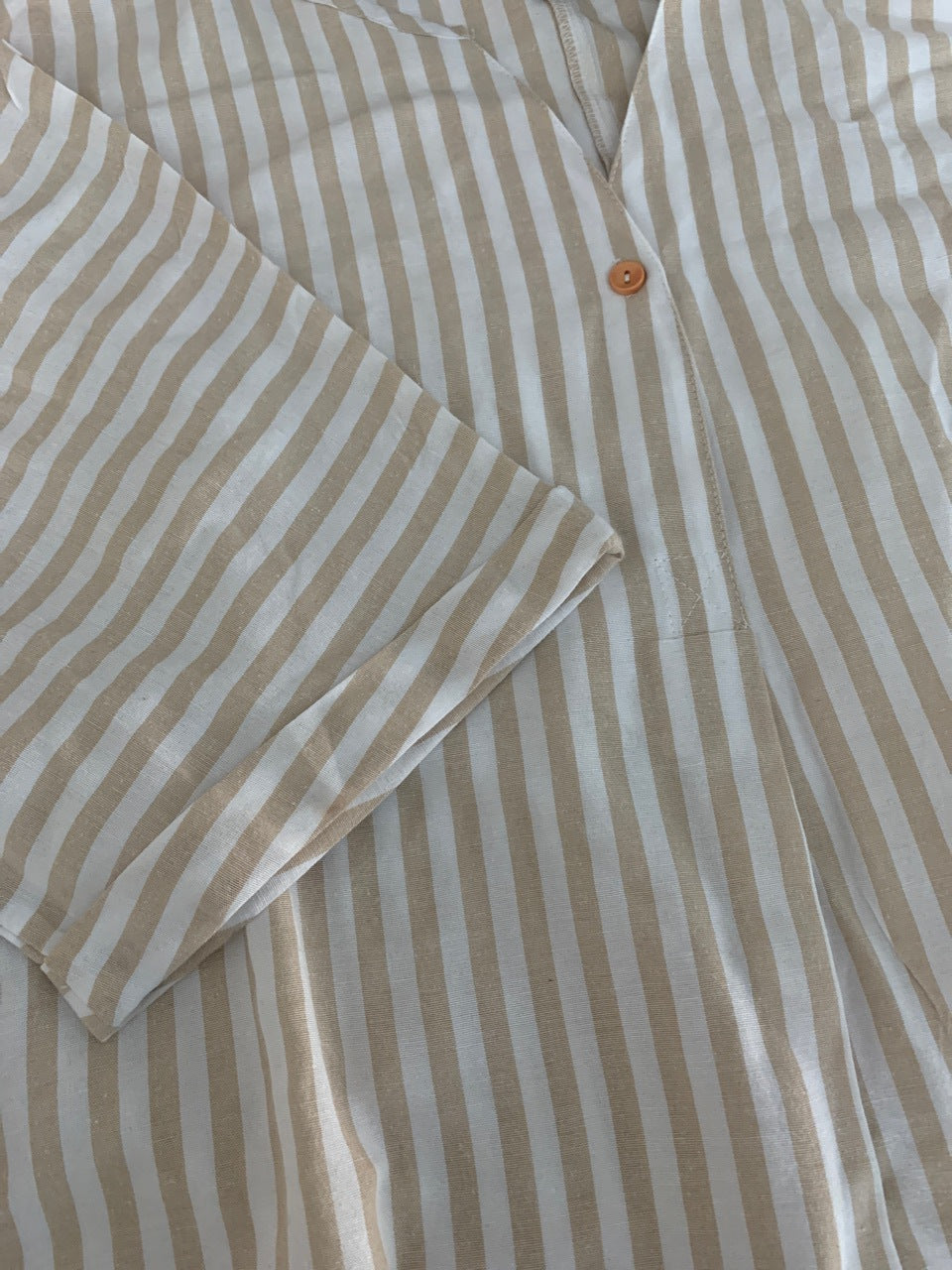 NTG Fad TOP New V-neck striped loose short-sleeved cotton shirt