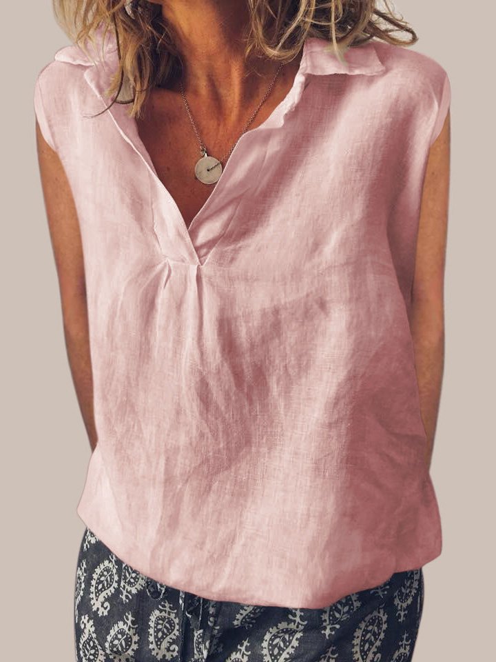 NTG Fad TOP Pink / M Sweet Cotton V Neck Sleeveless Shirt-（Hand Made）