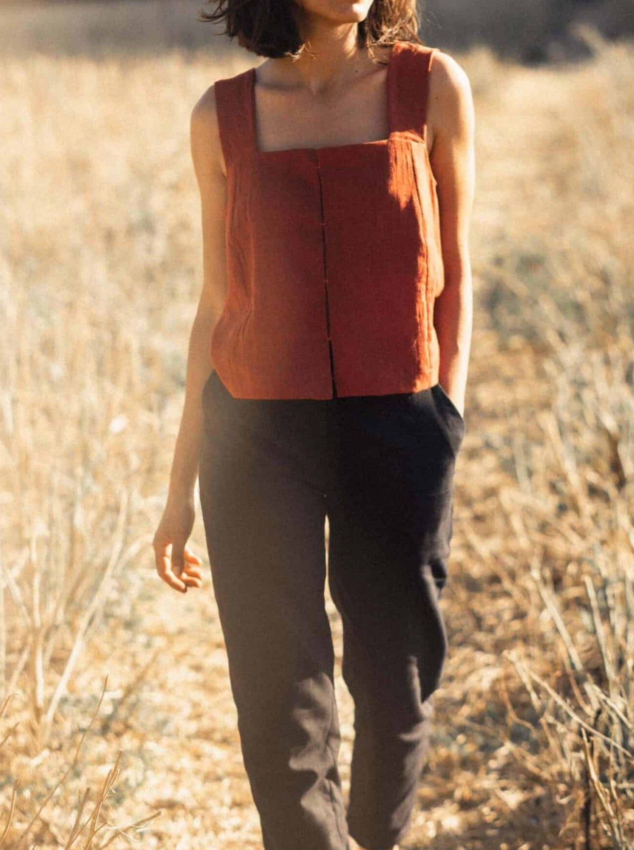 NTG Fad TOP Red / S Square neck vest top-（Hand Made）
